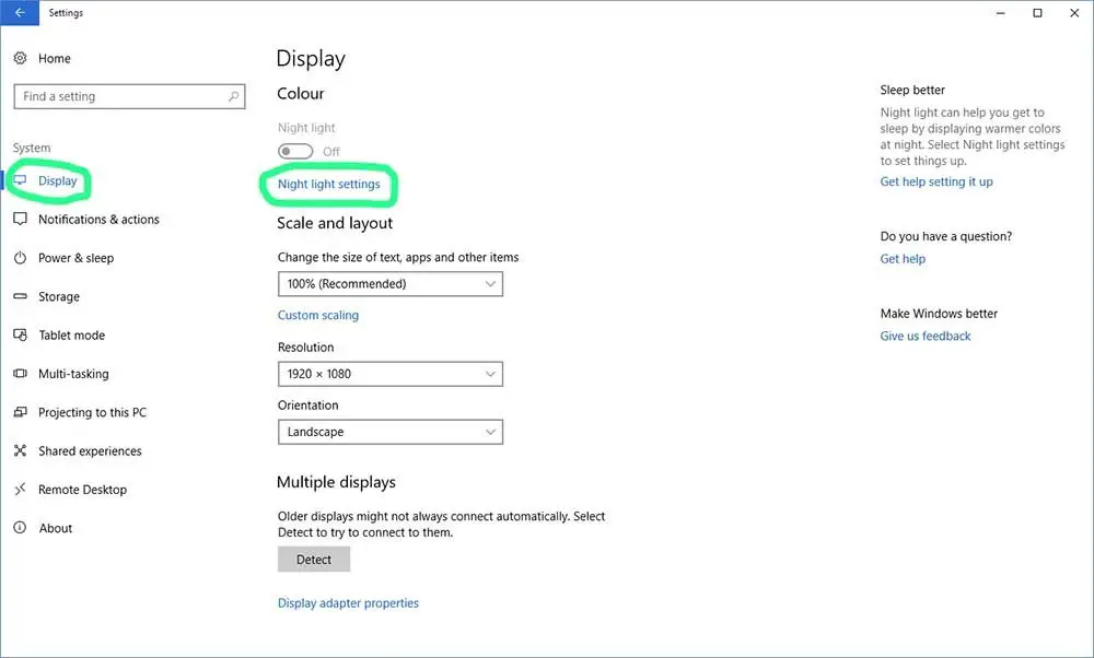 Display settings